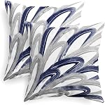CaliTime Throw Pillow Cases Pack of 2 Cozy Fleece Two-Tone Abstract Feather Decorative Cushion Covers for Couch Bed Sofa Farmhouse Decoration 18 X 18 Inches Navy Gray