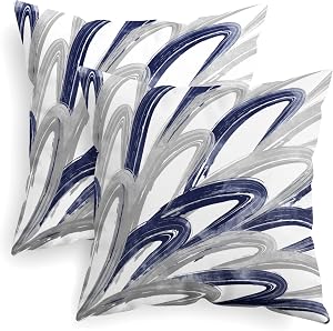 CaliTime Throw Pillow Cases Pack of 2 Cozy Fleece Two-Tone Abstract Feather Decorative Cushion Covers for Couch Bed Sofa Farmhouse Decoration 18 X 18 Inches Navy Gray
