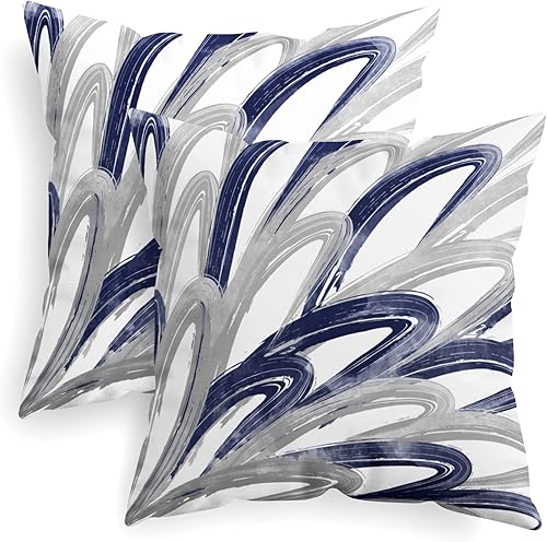 CaliTime Juego de 2 fundas de almohada decorativas de vellón de dos tonos con plumas abstractas para sofá, cama, decoración de casa rural, 20 x 20