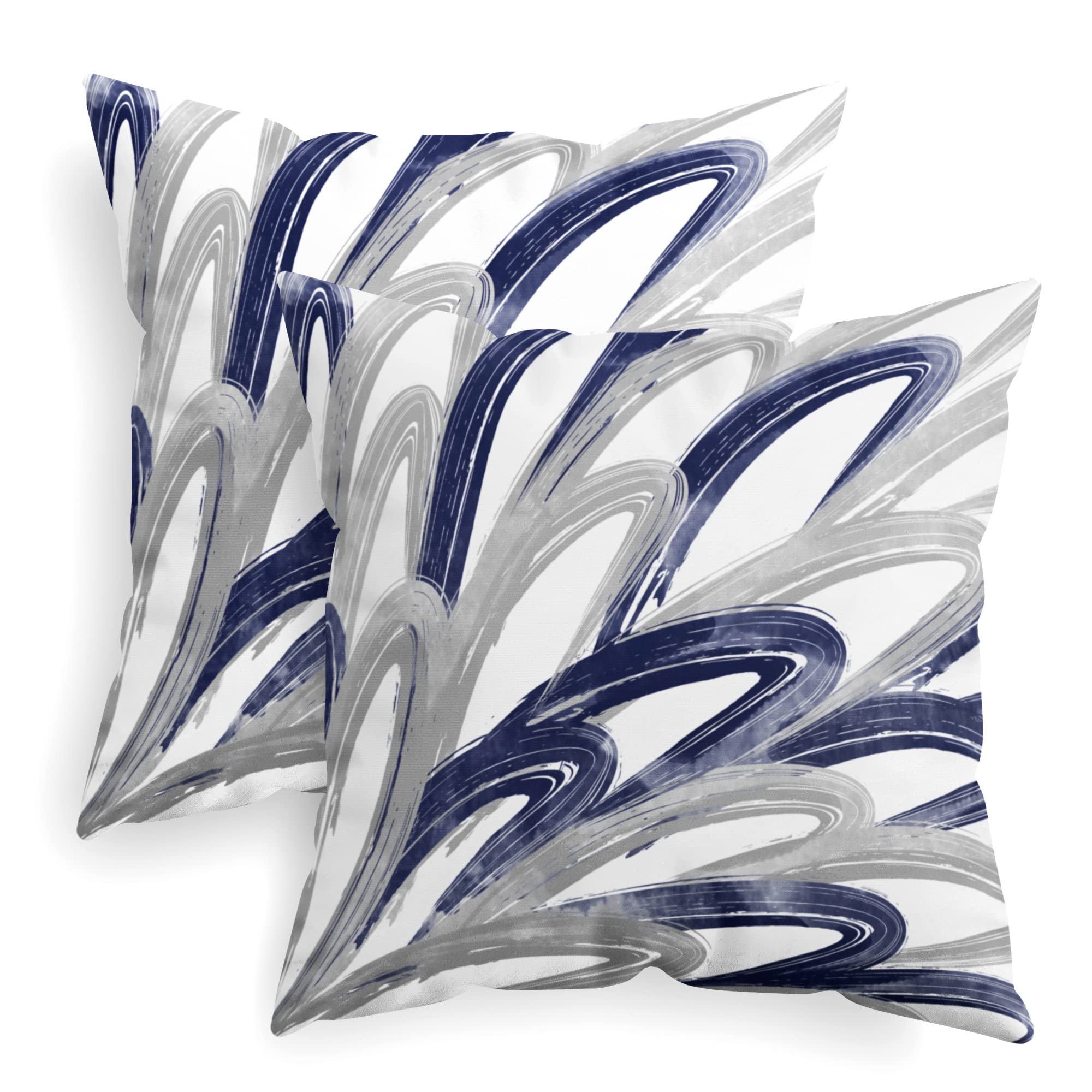 CaliTime Throw Pillow Cases Pack of 2 Cozy Fleece Two-Tone Abstract Feather Decorative Cushion Covers for Couch Bed Sofa Farmhouse Decoration 50cm X 50cm Navy Gray