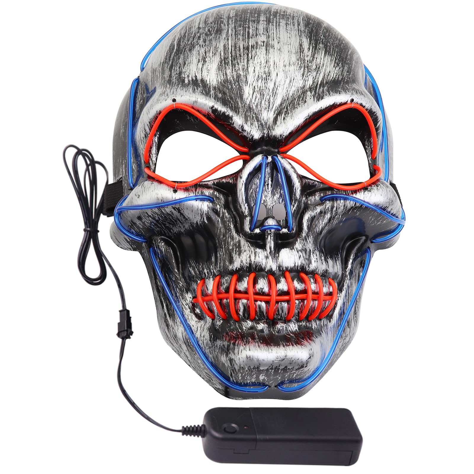 Halloween Mask with LED Lights - Scary Light-Up Mask for Costume Parties Cosplay, Masquerade & Carnival Festivals (grey B)