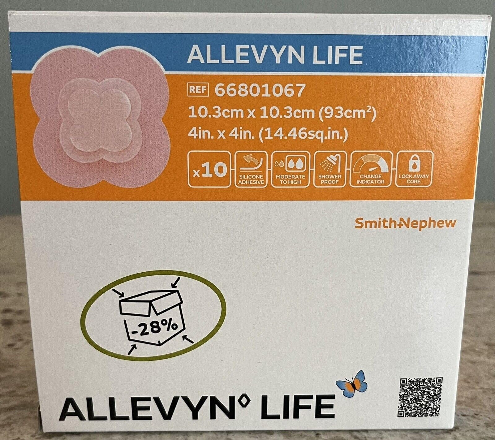 Smith+Nephew ALLEVYN Life Wound Dressing, 4" in X 4" in Box of 10