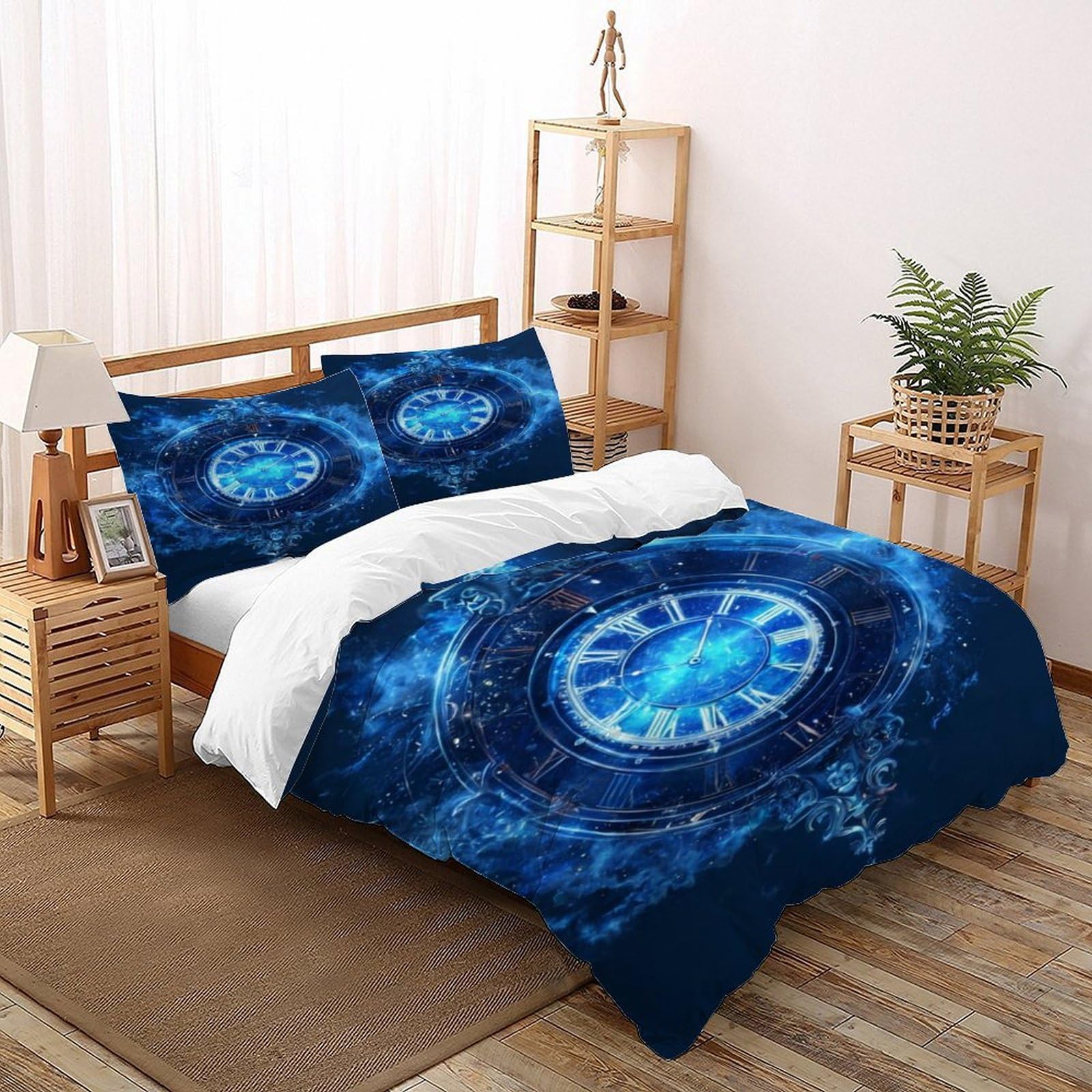 Parure de couette horloge spatiale lit double 200x200 avec housse et taie