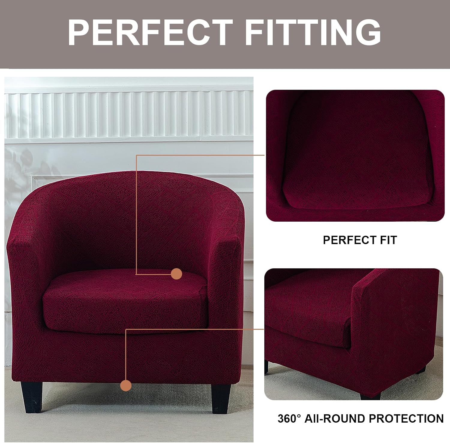Eco-Ancheng Chair Cover Club Chair Slipcover Stretch Tub Chair Covers Barrel Chair Covers Jacquard Armchair Covers Sofa Cover Removable Couch Furniture Protector Arm Chair Cover for Living Room,15