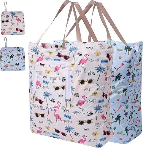 Paquete de 2 bolsas de lavandería de viaje con asa y cordón, bolsas plegables expandibles para ropa sucia con gancho y cremallera, 23 x 20 pulgadas,