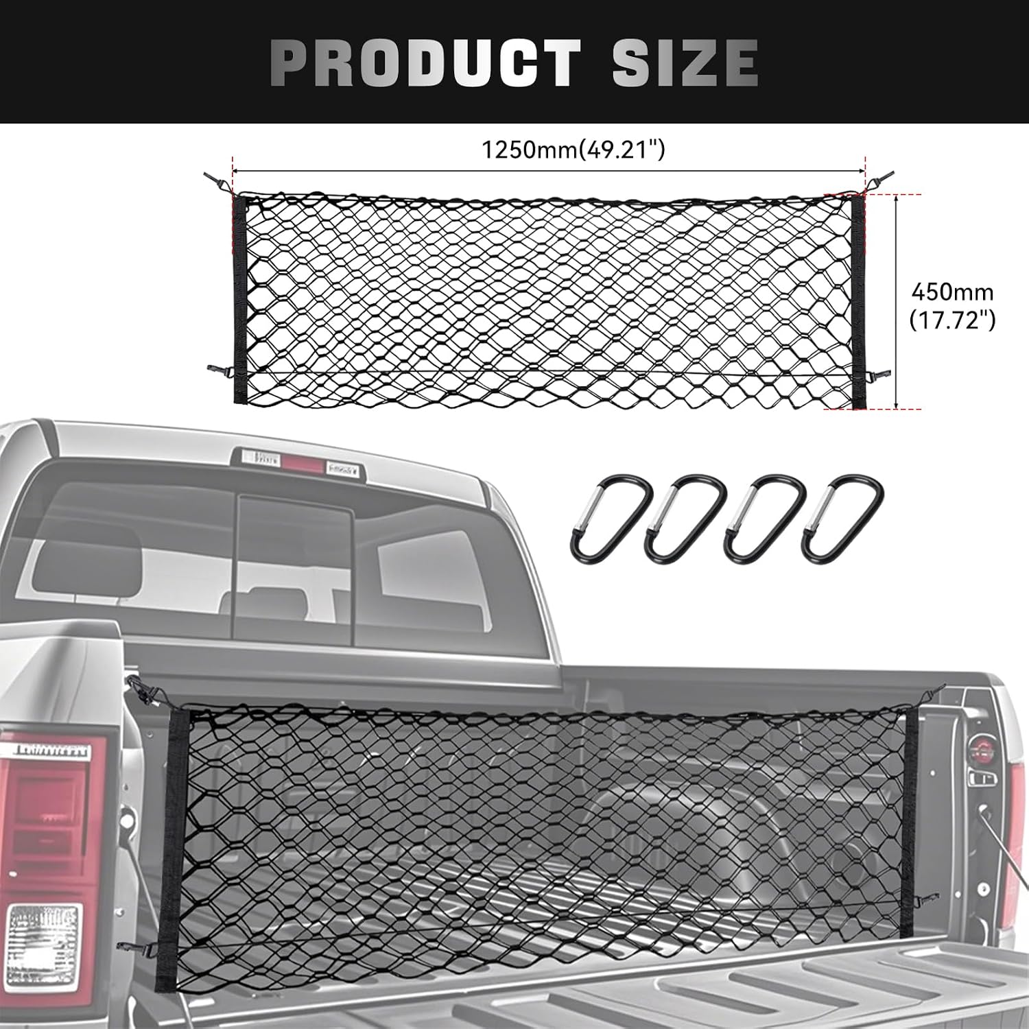 Cargo Net for 2000-2025 Toyota Tundra Accessories, 50" x 18" Truck Bed Organizer with Heavy Duty Carabiners, Envelope Style Cargo Netting for Pickup Truck Bed
