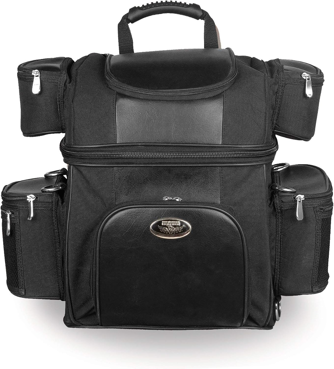 Milwaukee Leather MP8180 Medium Black '5 Pocket' Motorcycle Textile Double Barrel Sissy Bar Bag - One Size