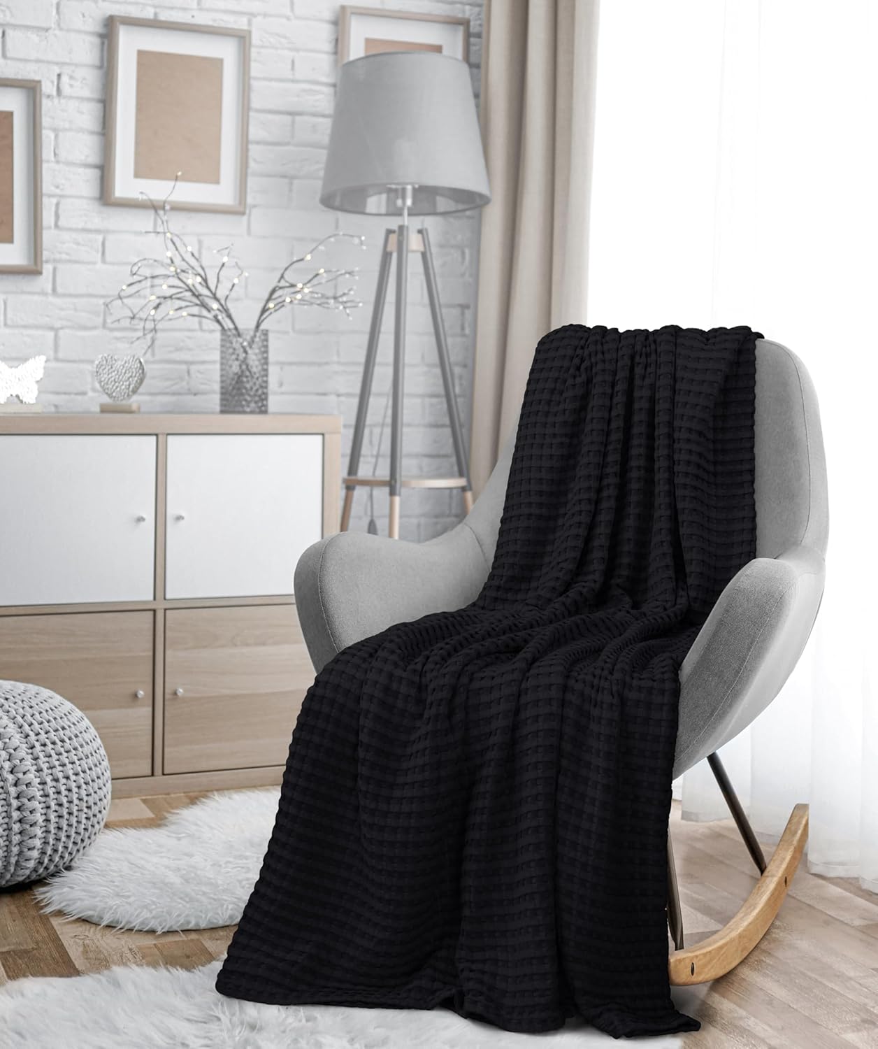Utopia Bedding 100% Cotton Waffle Weave Blanket King Size for Bed - Lightweight, Breathable Summer Blankets Soft and Cozy, Gift for Mother’s Day Home Decor (Black, 90x108 Inch)