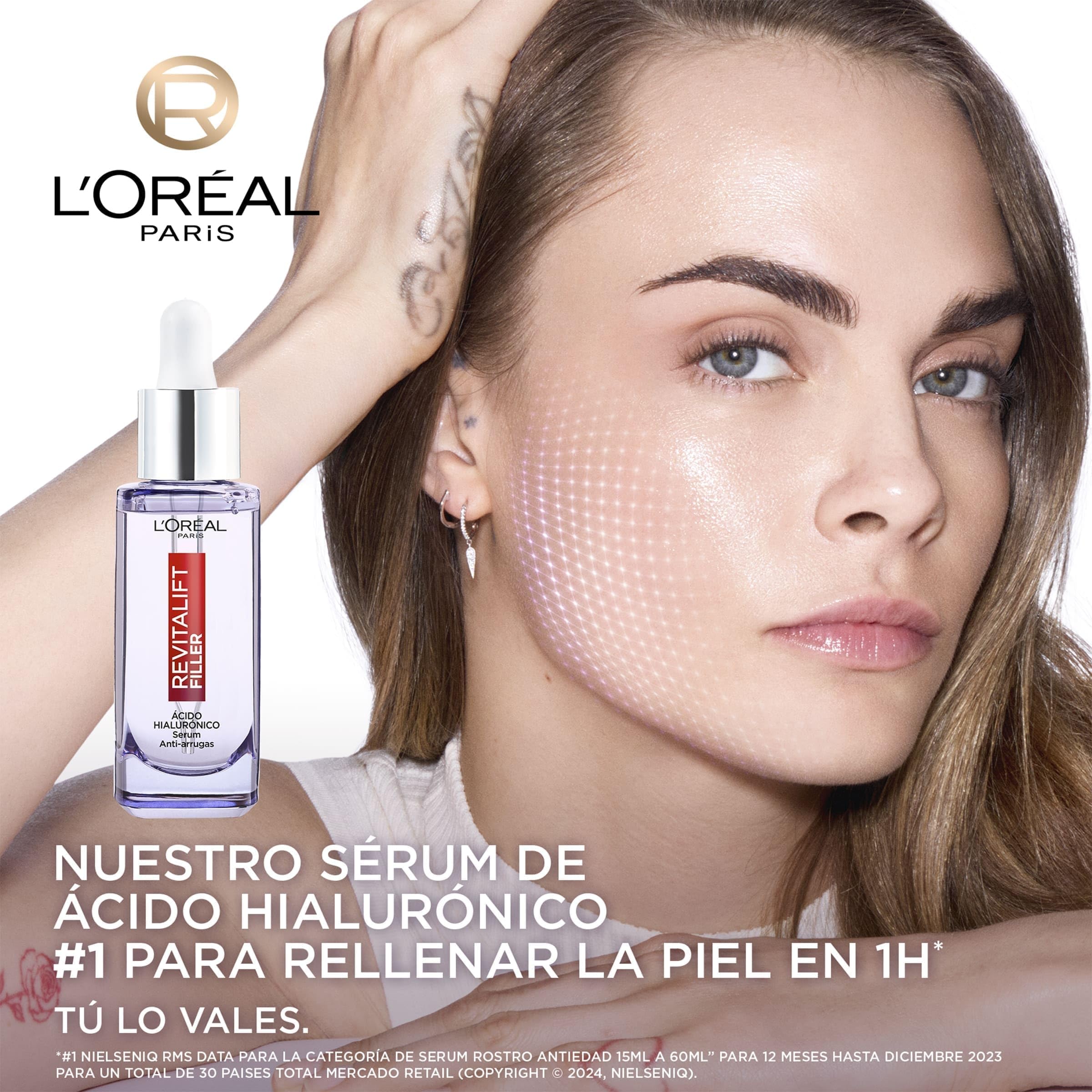 Rutina L'Oréal Paris Revitalift Filler Sérum Antiedad y Antiarrugas con Ácido Hialurónico 30ml + Sérum de Ojos con cafeína Antiojeras, 20ml + Crema de Día Rellenadora con Protección Solar SPF 50, 50ml