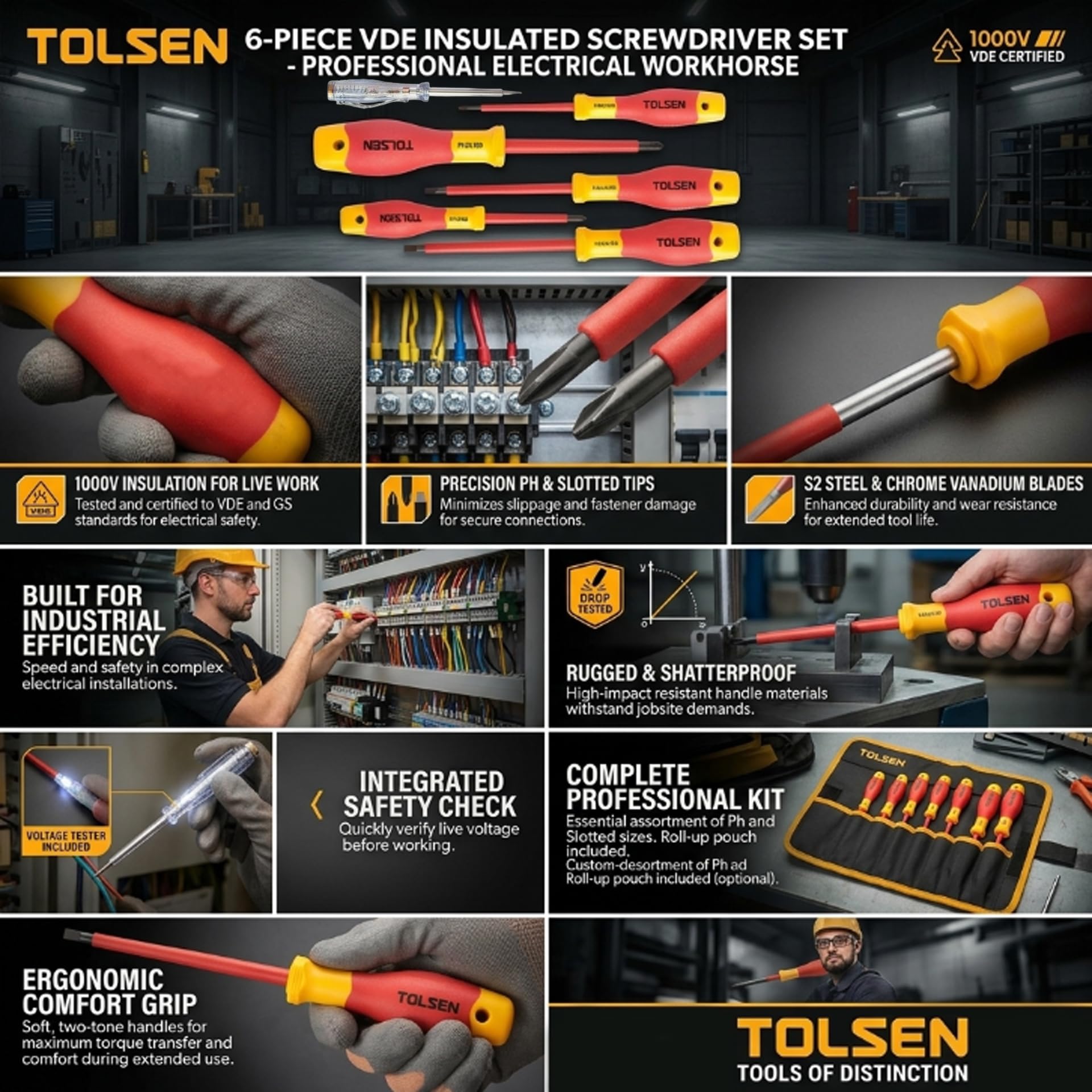 Tolsen Juego de destornilladores VDE (6 unidades)