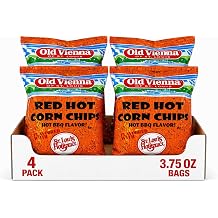 Old Vienna of St. Louis Red Hot Corn Chips Hot BBQ Flavor 4 Pack 3.75oz St. Louis Style Spicy Corn Snacks