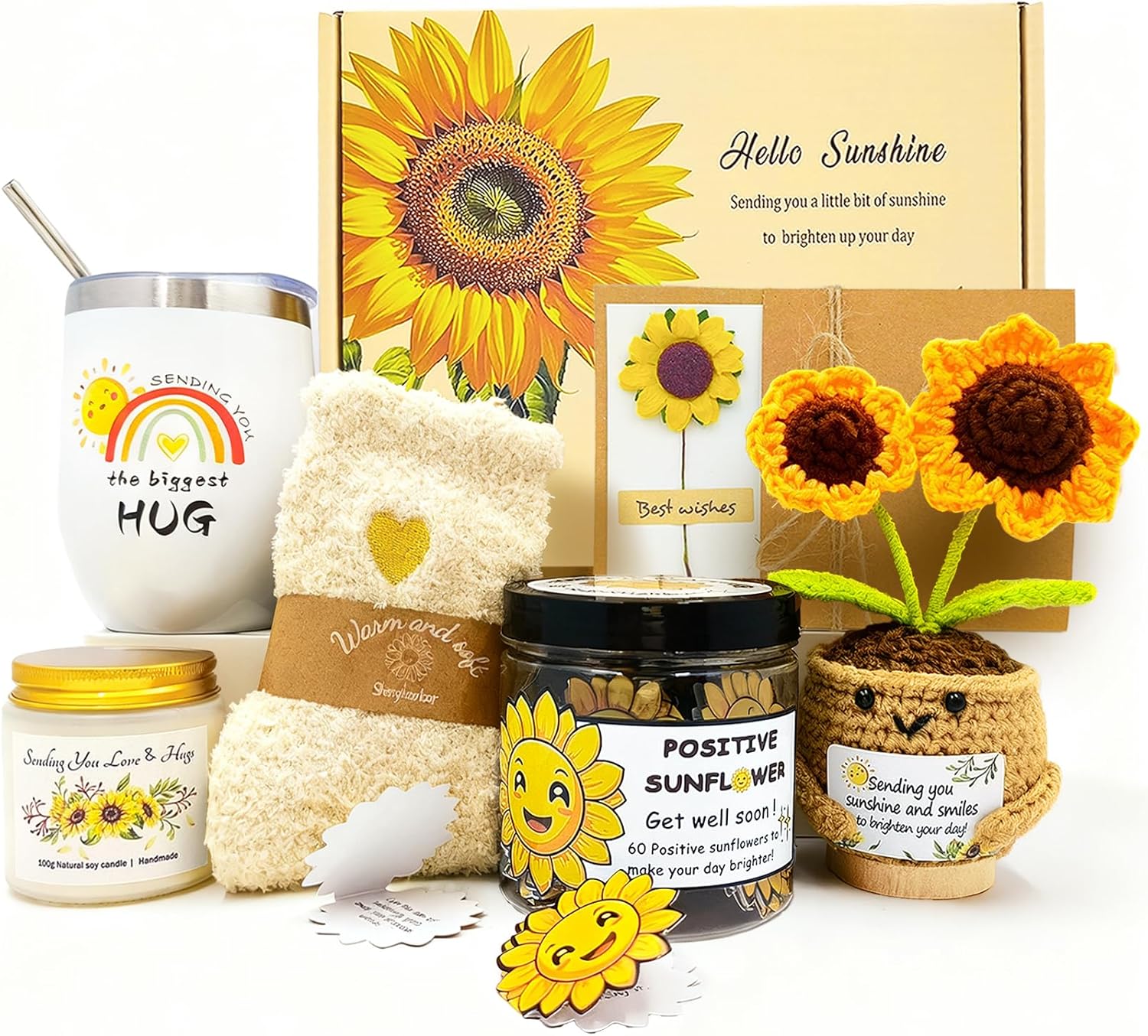 Get Well Soon Gifts for Women,Sending Sunshine Box Care Package,Unique Inspirational Sunflower Gift Basket,Recovery Gifts for Mom, Sister,Wife, Best Friend