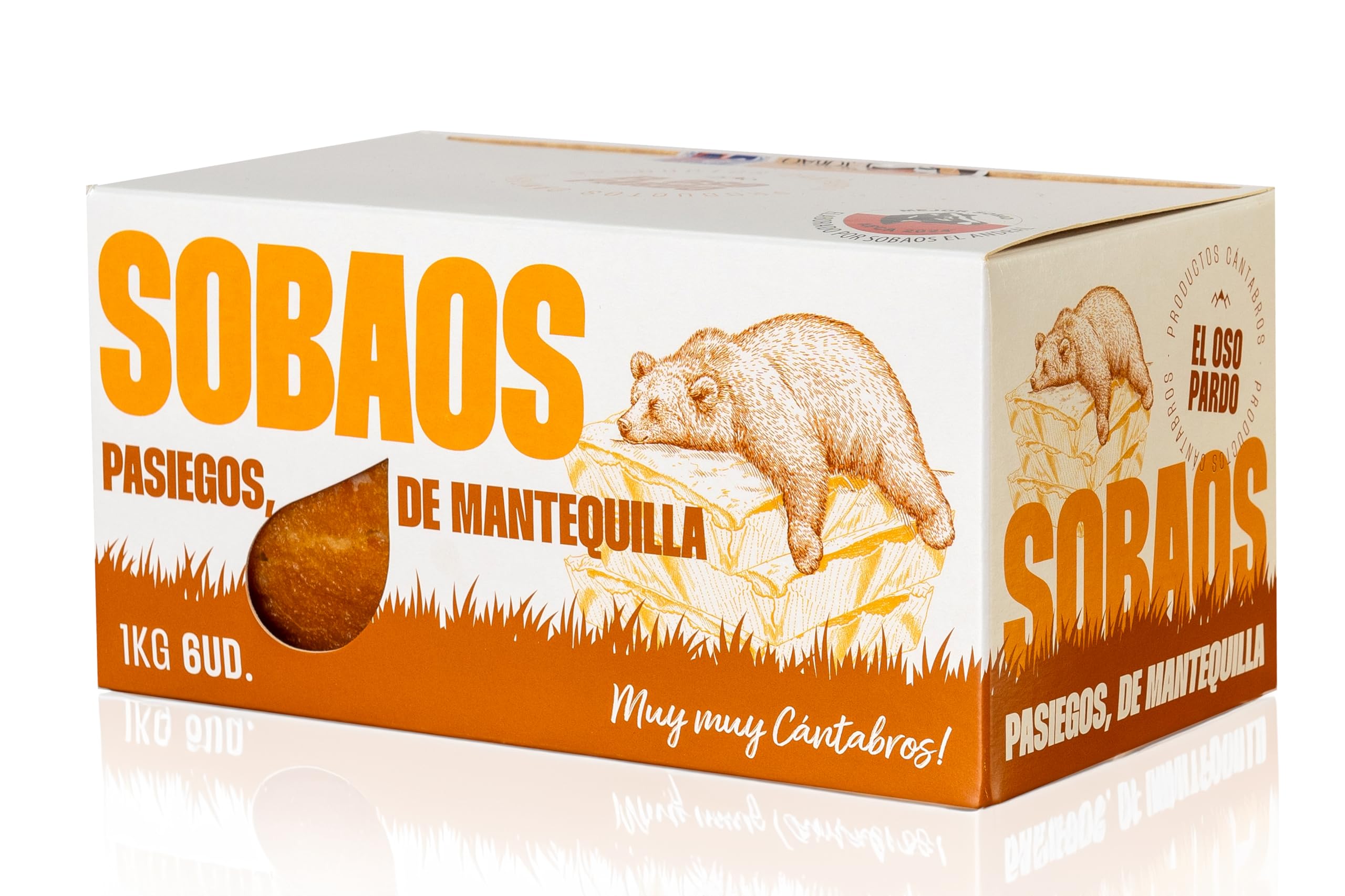 EL OSO PARDO Sobaos Pasiegos IGP - Receta Tradicional de Cantabria, Bizcocho de Mantequilla, 6 uds. Tamaño XL, Caja 1 kg
