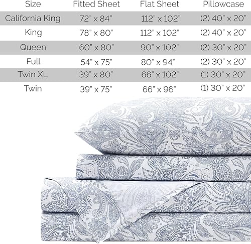 Miniatura 9 de Southshore Fine Living, Inc. Perfect Paisley, juego de sábanas de 4 piezas para cama tamaño King, sábanas King de 14 pulgadas con bolsillo profundo