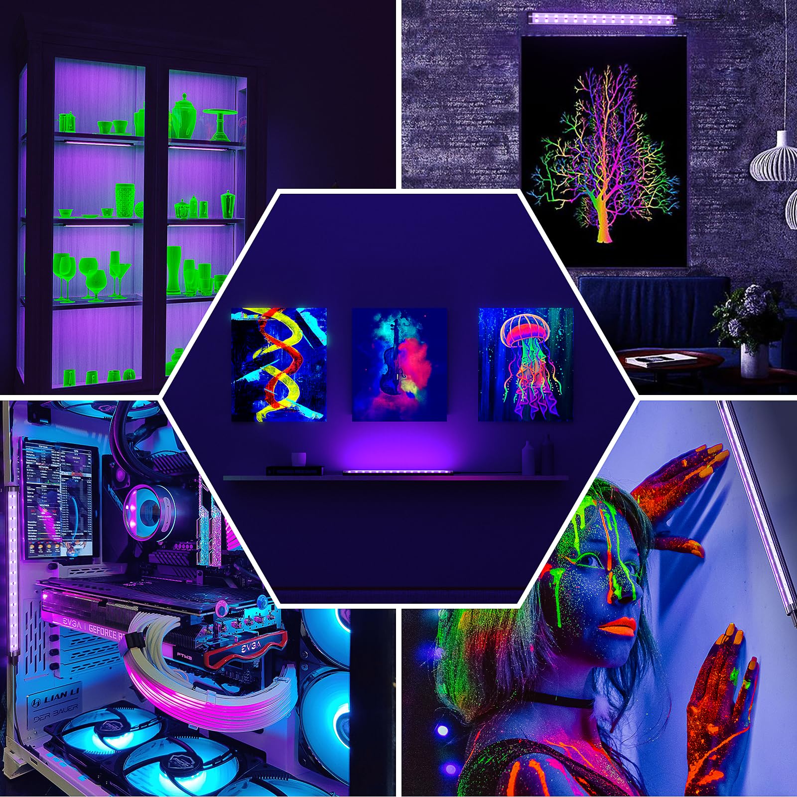 Onforu 10W tubo de luz negra, USB 28cm lámpara, 385-400nm luz UV, negra LED UV bar para discoteca, club, fiesta de resplandor, accesorios de fiesta, decoración de Halloween,4pcs