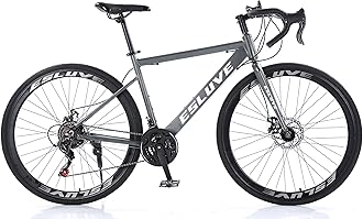 elittle Road Bike, Bicycle, Lightweight Aluminum Frame, Shimano 21 Speed Shifter, 27.6 x 11.0 inches (700 x 28 cm), Suitable Height 5 ft 3.0 inches (160 cm), Front and Rear Disc Brake, Drop Handle