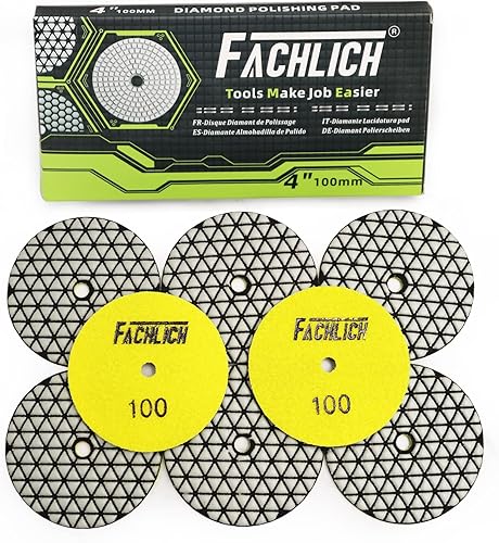 FACHLICH Almohadillas de pulido de diamante seco, 3.937 in4 pulgadas, 8 piezas de grano 100 para granito, mármol, encimera de piedra de cuarzo,