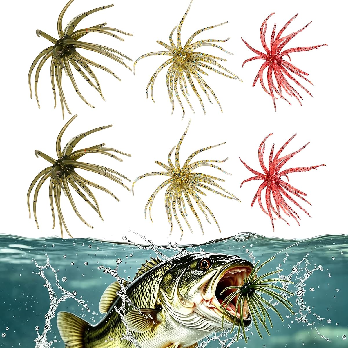 6 Pcs Urchin Baits for Bass Fishing,Dice Baits with Reflective Glitter Soft Urchin Lures Fishing Saltwater Slow Floating Lure for Bass Trout Crappie,Freshwater/Saltwater(4.33 inch,3.54 inch,2.56 inch)