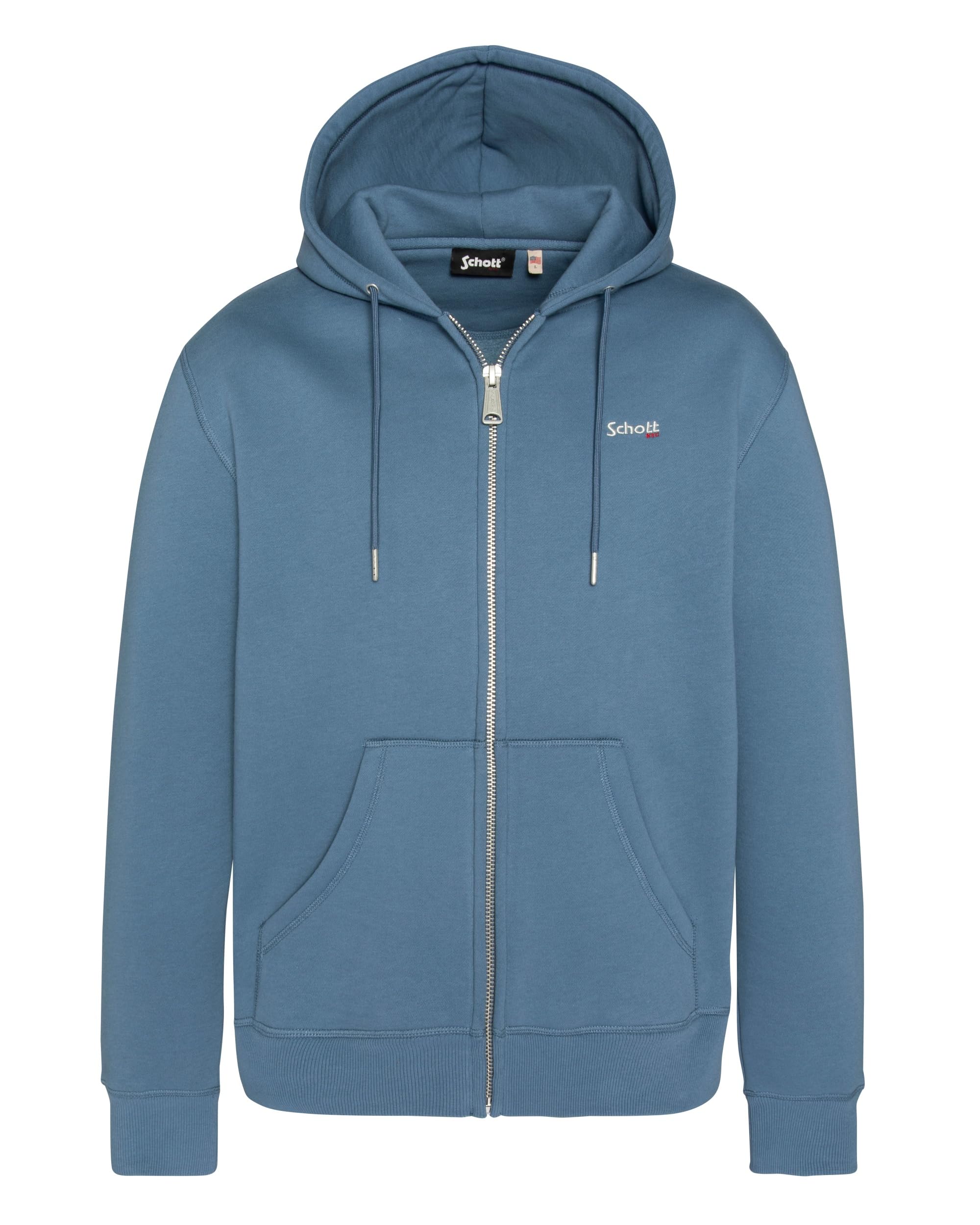 Schott Nyc Unisex Blue Swcasual3 Hooded Sweatshirt With Zip Embroidery Schott, M
