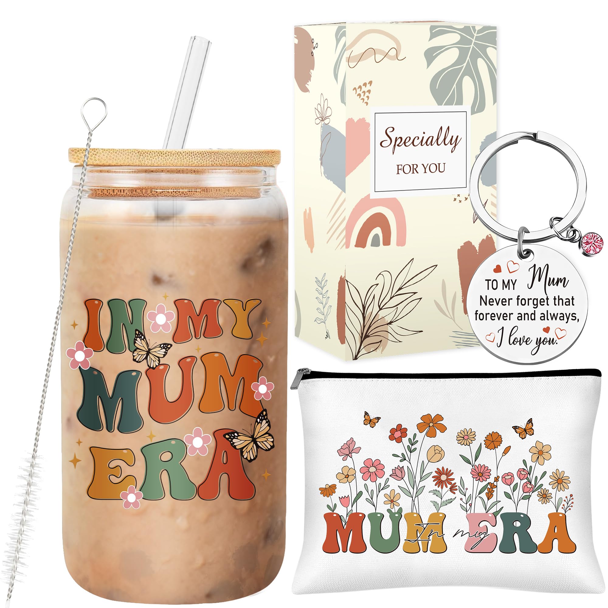 GalaVee Birthday Gifts for Mum, Includes Glass Mug, Makeup Bag, and Keychain, Birthday Gifts for Women Mom, Mothers Day Presents from Daughter Son