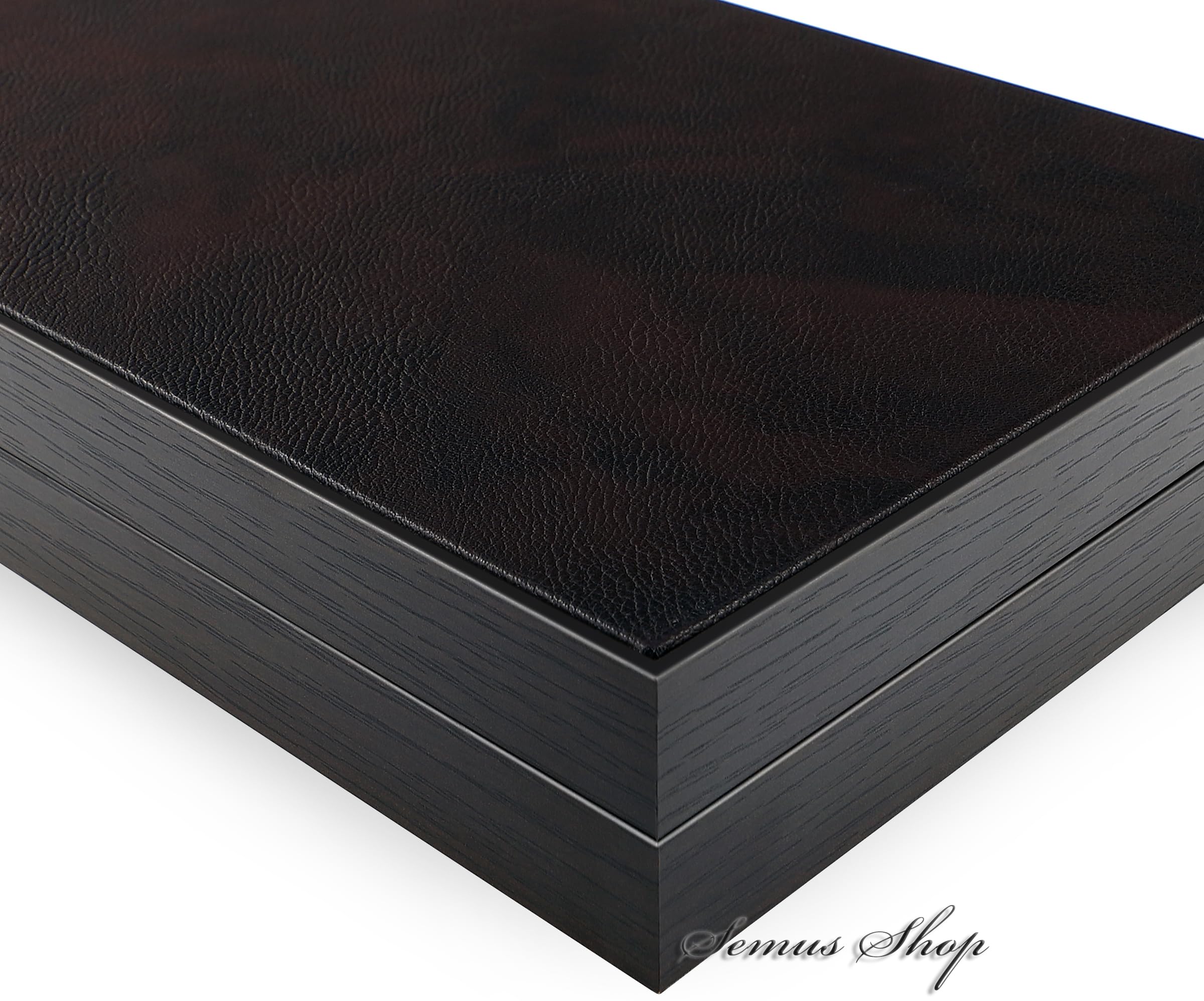 Backgammon de luxe XXL - Plateau de jeu classique en bois et cuir synthétique résistant aux rayures - 48 x 48,5 cm - Pliable avec fermeture magnétique - Pierres et dés inclus - Fait main en Turquie