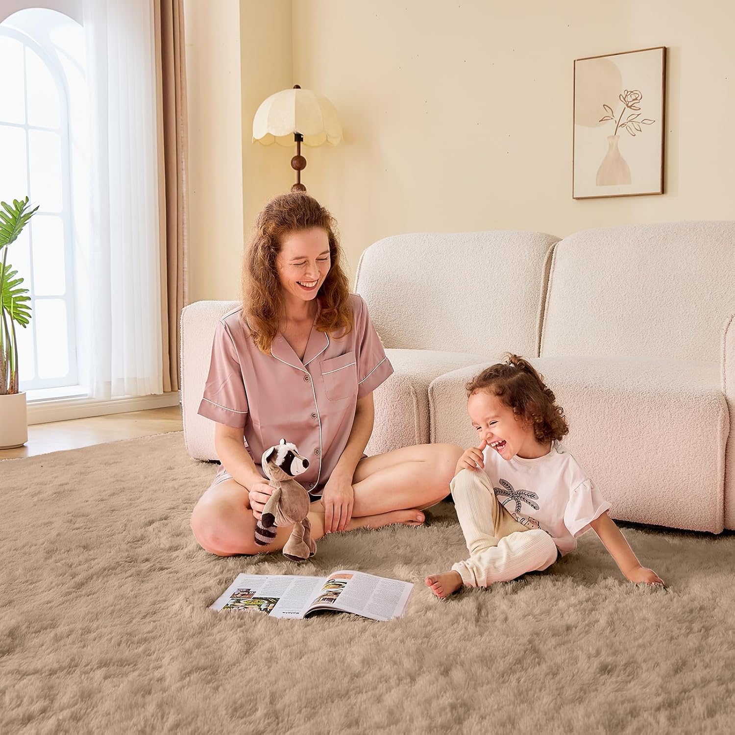 OPPODREAM 8x10 Beige Rugs for Bedroom, Ultra-Soft Fluffy Area Rugs for Living Room, 8 x 10 Shag Carpet for Nursery, Kids, Girl, Boy, Baby, Plush, Fuzzy, Shaggy, Cute Home Decor