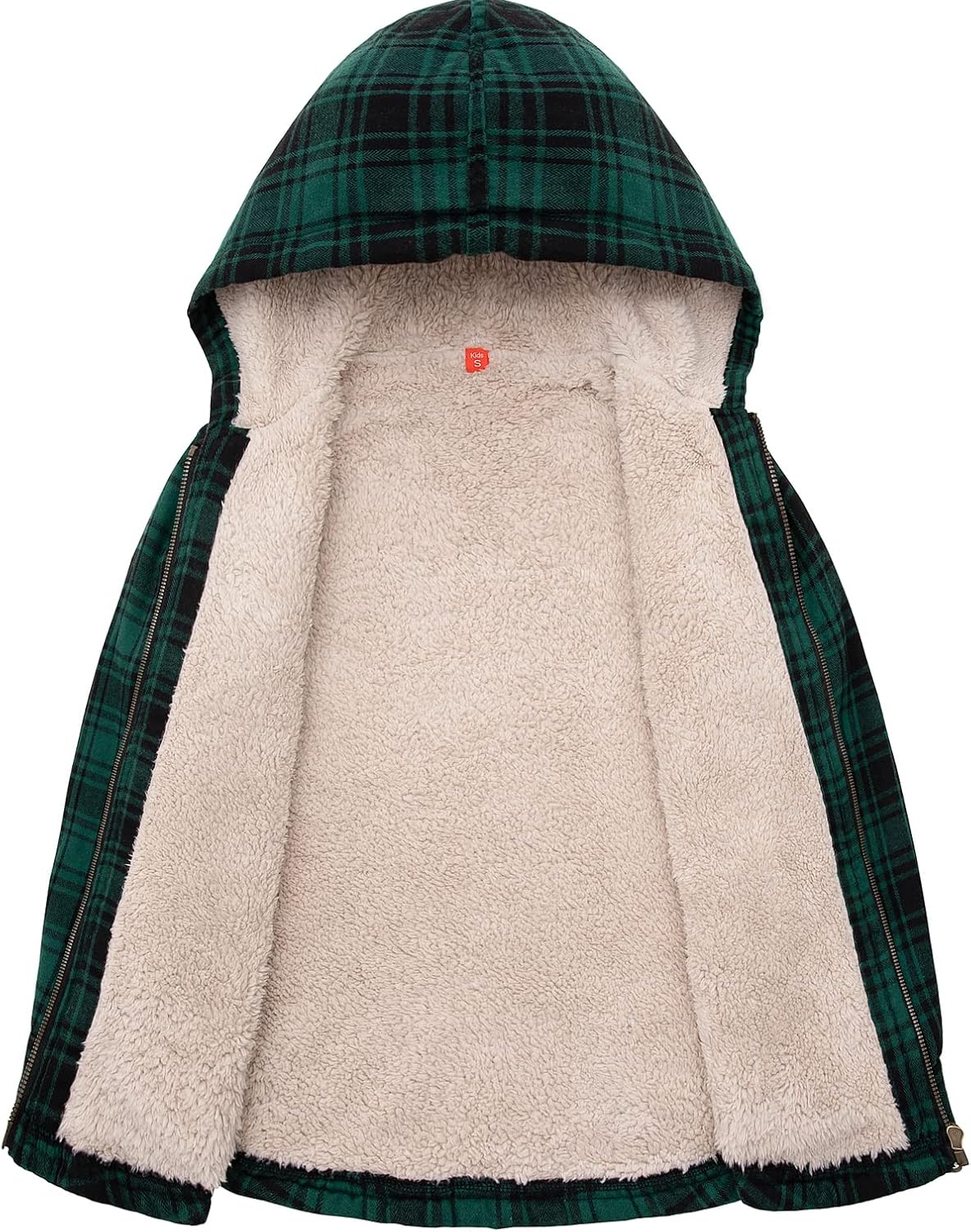 ZENTHACE Boys Sherpa Lined Full Zip Flannel Plaid Shirt Jacket,Cozy Hooded Flannel Shirt with Hand Pockets