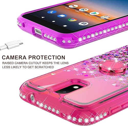 Miniatura 5 de GW USA - Funda para Cricket Debut 4GAT&T Calypso 2 (U319AA) con soporte de anillo con purpurina líquida con protector de pantalla, soporte de