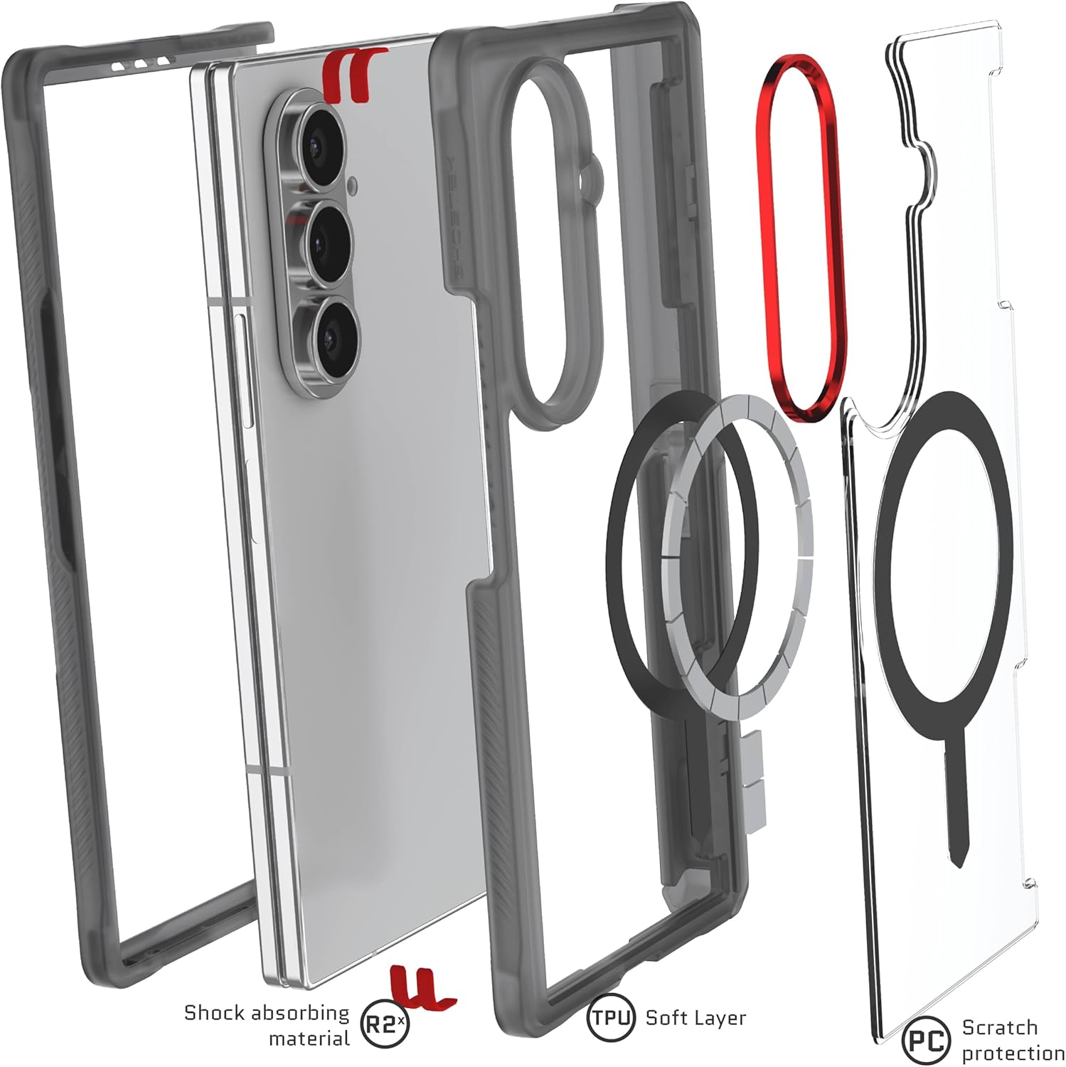 Ghostek Covert Clear Galaxy Z Fold7 Case with Built-in Kickstand, MagSafe and Full Hinge Protection Designed for 2025 Samsung Galaxy Fold 7 (8") (Smoke)