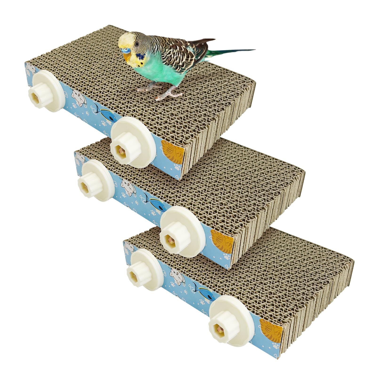 3 PCS Bird Cardboard Platform Hanging Parrot Cage Perch Bird Paw Grinding Stand Parakeet Chew Toys Parrot Cage Playground for Budgie Conure Cockatiel Finch (Small)