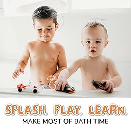 SplashEZ Race Cars Bath Toys | Mold Free Bath Toys for Kids & Toddlers with No Hole for Water | Cars Set Ideal Size for Little Hands | Safe, Durable for Baby Tub Pool Fun for Boys Girls Ages 0 & Up