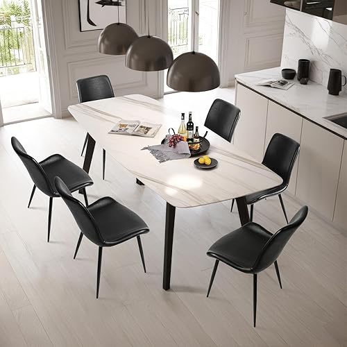 Miniatura 4 de CangLong Juego de 4 sillas de comedor, sillas de cocina de piel sintética negra, modernas sillas laterales tapizadas, sillas decorativas sin brazos