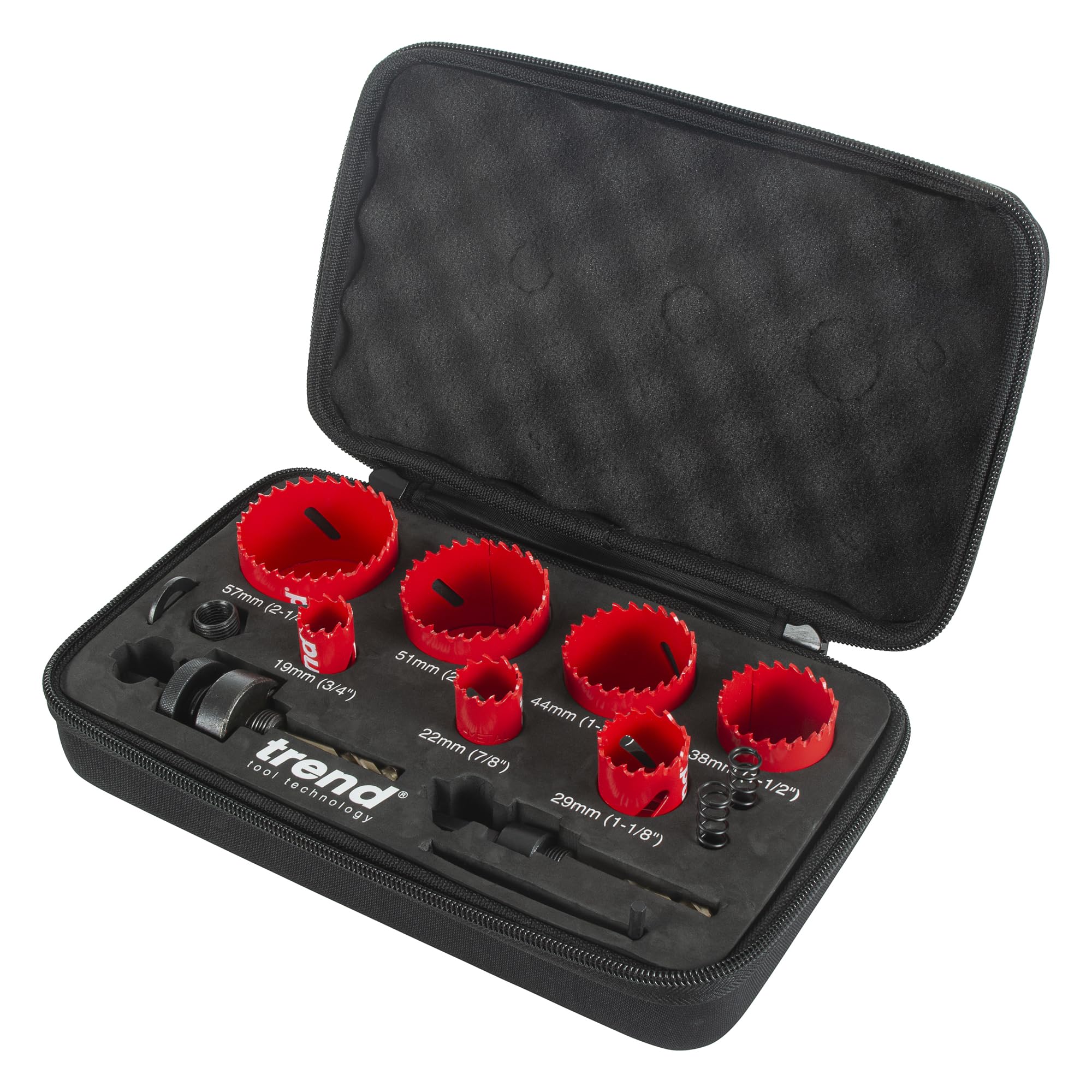 Trend 7-Piece Plumber Hole Saw Set, 19mm to 57mm, Fast Cutting and Long-Lasting Blades, HS/Set/7, Red