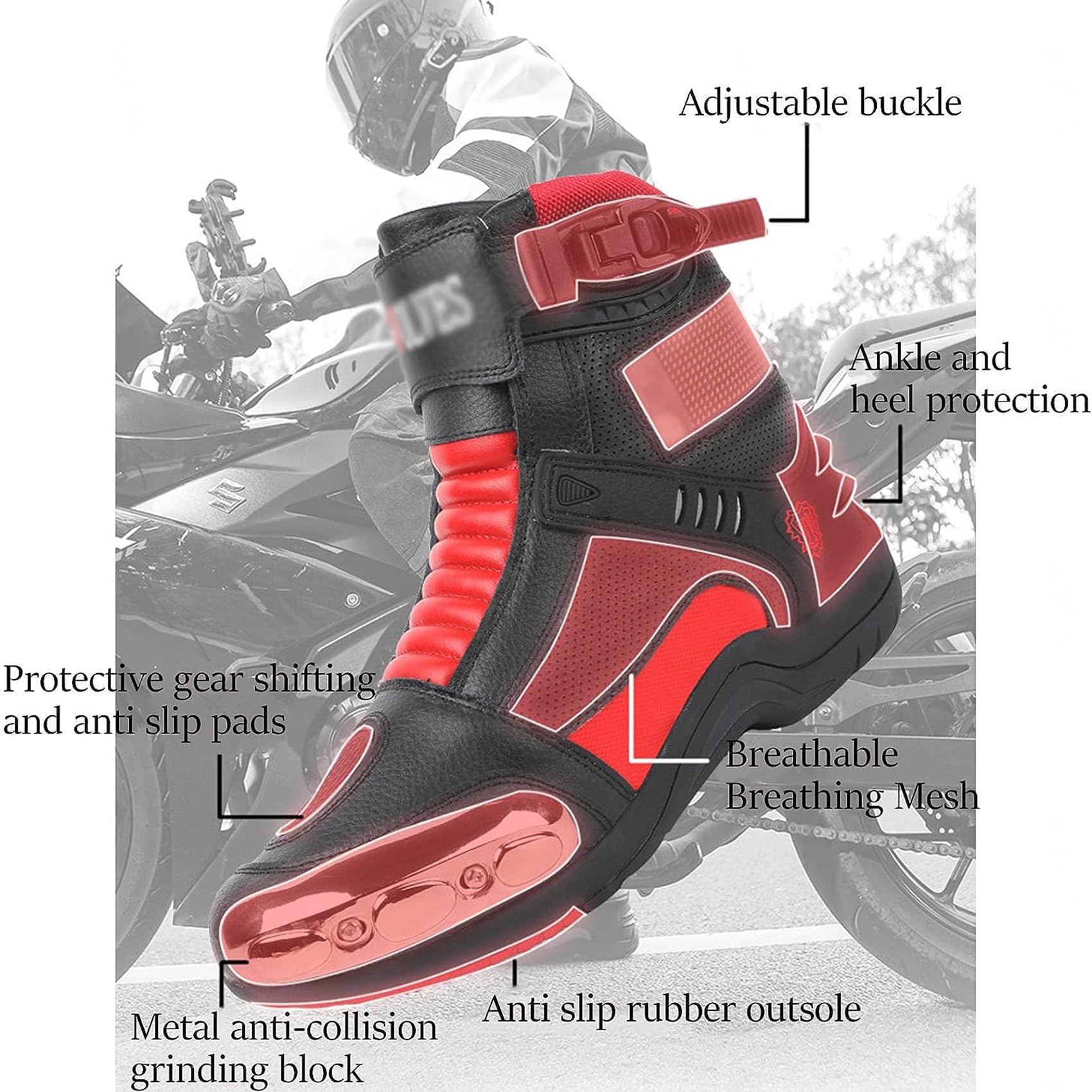 DJFOG Botas de moto de cuero para hombre, zapatos de moto de carreras con pantalla emisora de luz Led, botas de deportes de competición informales impermeables
