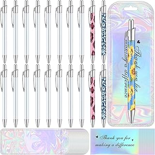 Yexiya 60 Pcs Sublimation Pen Blank Kit Heat Transfer Ballpoint Pen with Shrink Wrap Pouch Bag Holographic Thank You Card Personalized Gift for Christmas DIY Favor Office School Stationery Supply