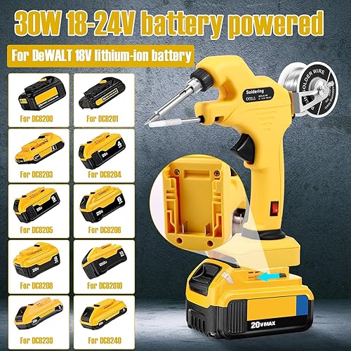 Miniatura 5 de Soldador inalámbrico para batería DeWALT 30W 18V-24V, kit de pistola de soldadura con alambre de soldadura, 5 puntas de soldadura para placa de