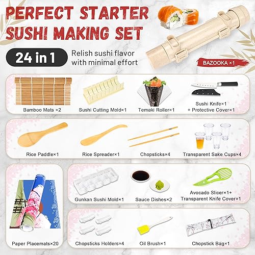 Miniatura 2 de AOSION Kit de fabricación de sushi - Kit de fabricación de sushi prémium para principiantes, niñosprofesionales, kit para hacer sushi con tazas de
