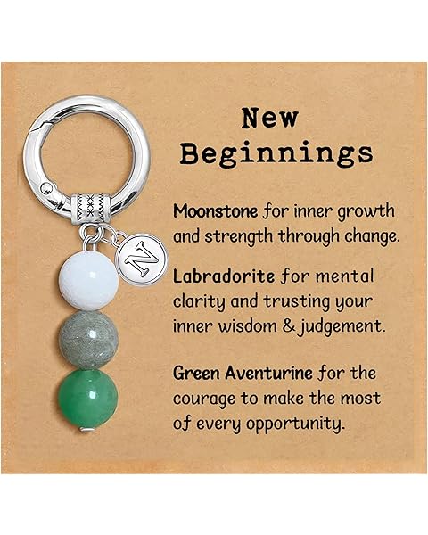 Nanafast Crystals Keychain Gift for New Beginnings, 12MM Healing Crystals Stones Keychain with Initial Charm