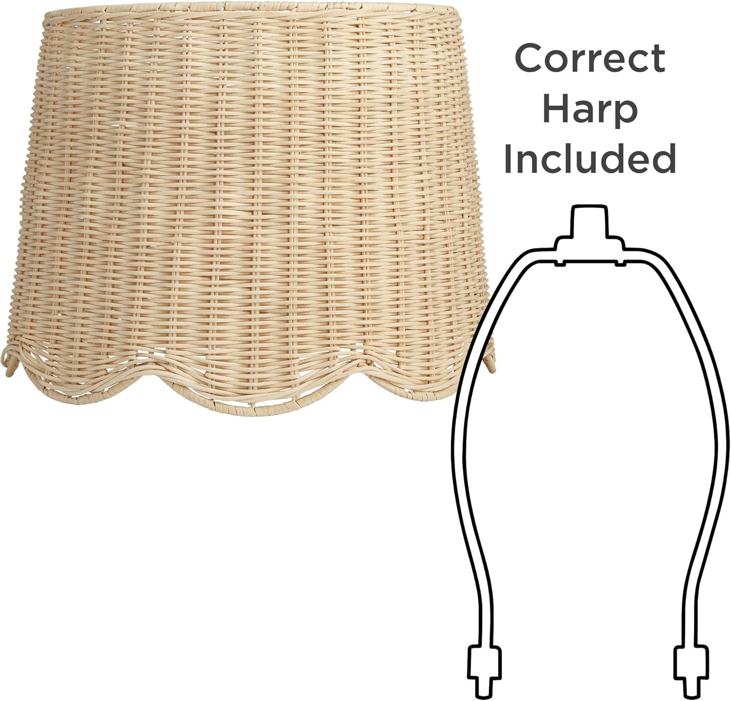 13" Top x 15 1/2" Bottom x 11 3/4" High x 11 3/4" Slant Lamp Shade Replacement Large Beige Drum Round Tapered Coastal Natural Cottage Core Unbleached Rattan Scalloped Spider Harp Finial - Springcrest