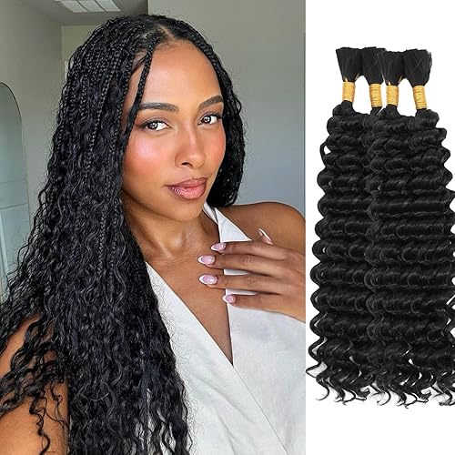 Miniatura 48 de Mezcla de cabello humano trenzado sintético bohemio para trenzar, 24 pulgadas de onda profunda a granel para trenzas bohemias, 2 piezas de cabello