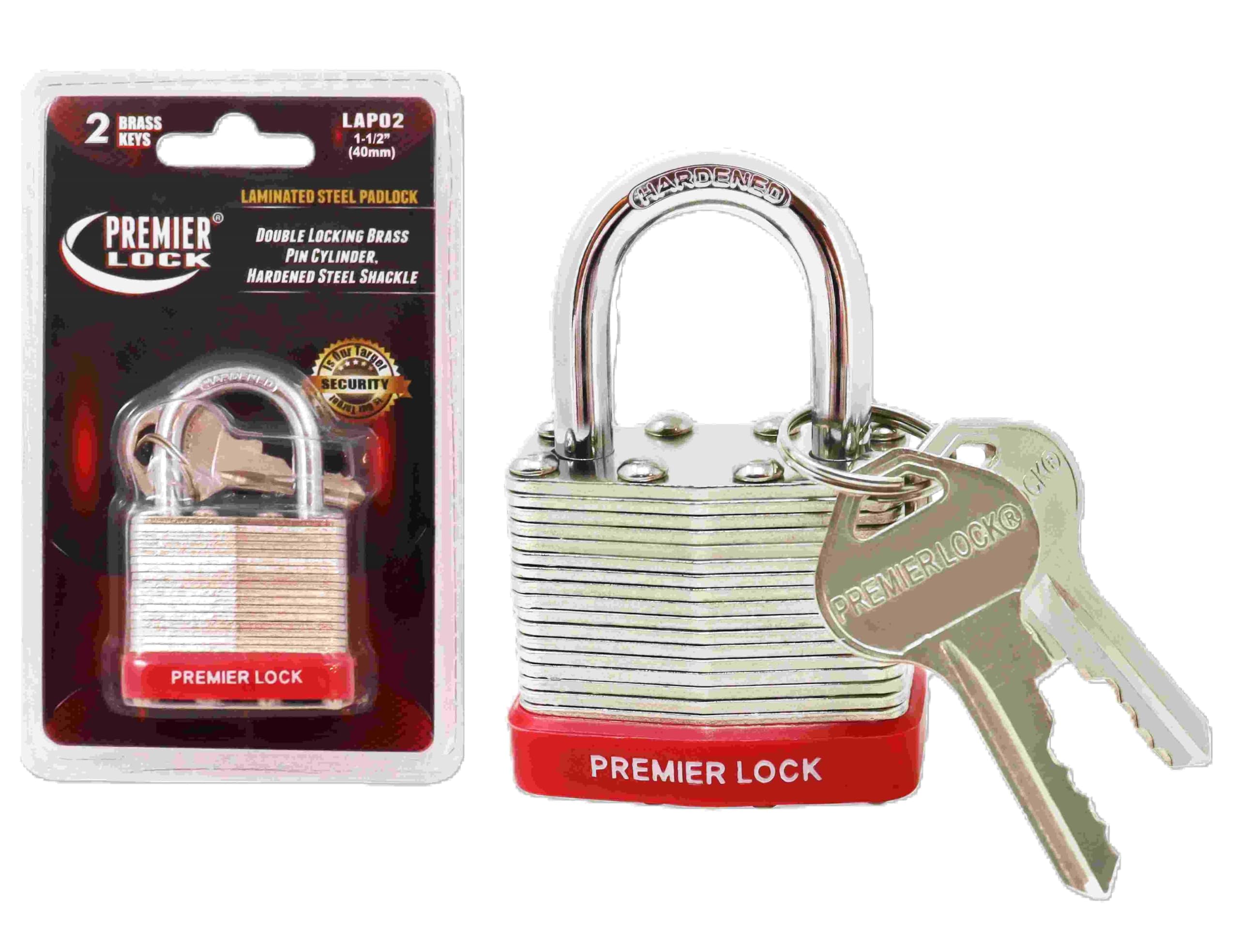 LAP02 Laminated Steel Padlock with Vinyl Bumper and 2-Brass Keys, 1-1/2-Inch, Nickel Plated