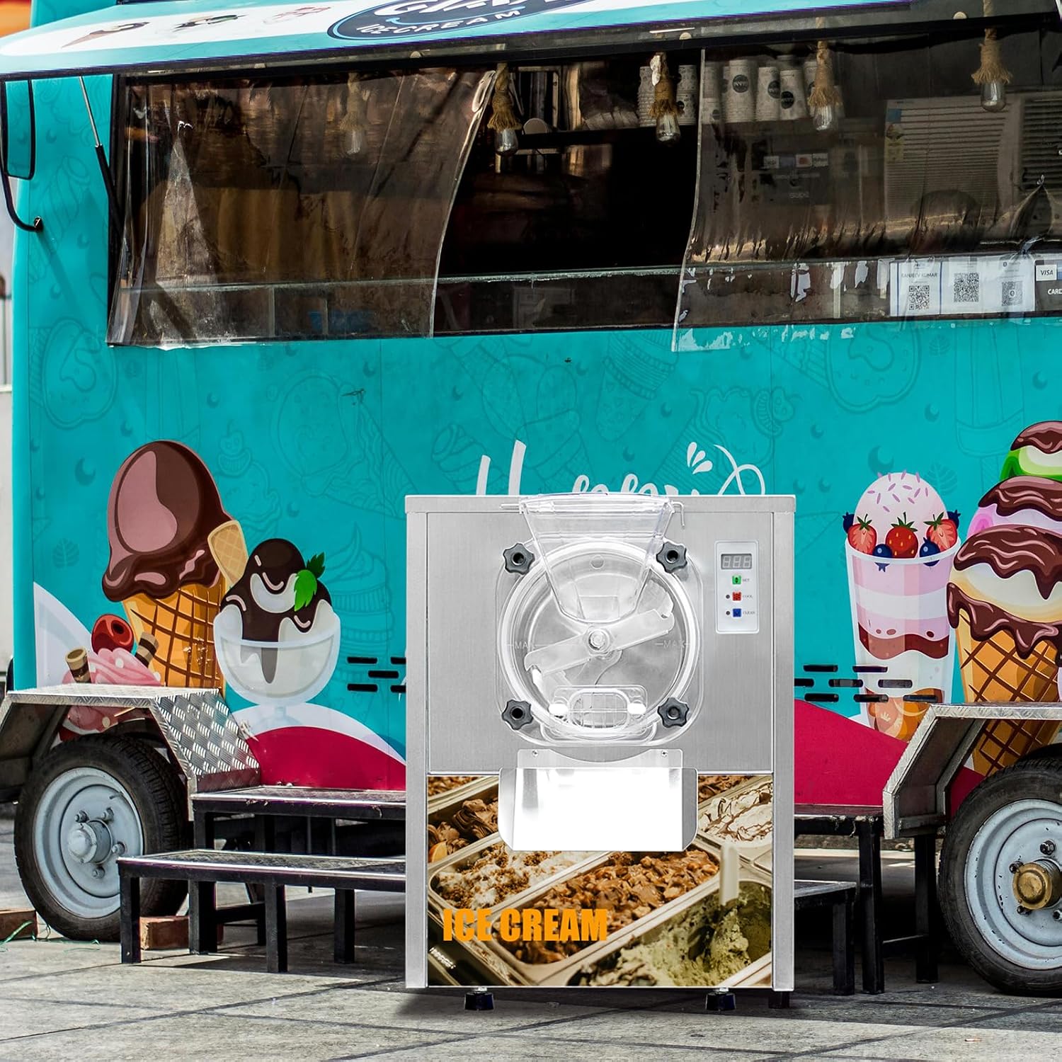 Commercial Hard Ice Cream Machine Countertop Gelato Ice Cream Maker,Capacity 4Gal /hour Batch Freezer Perfect for Restaurant,Cafe,Coffee,Snack Bar 4.5L Cylinder,Auto Wash