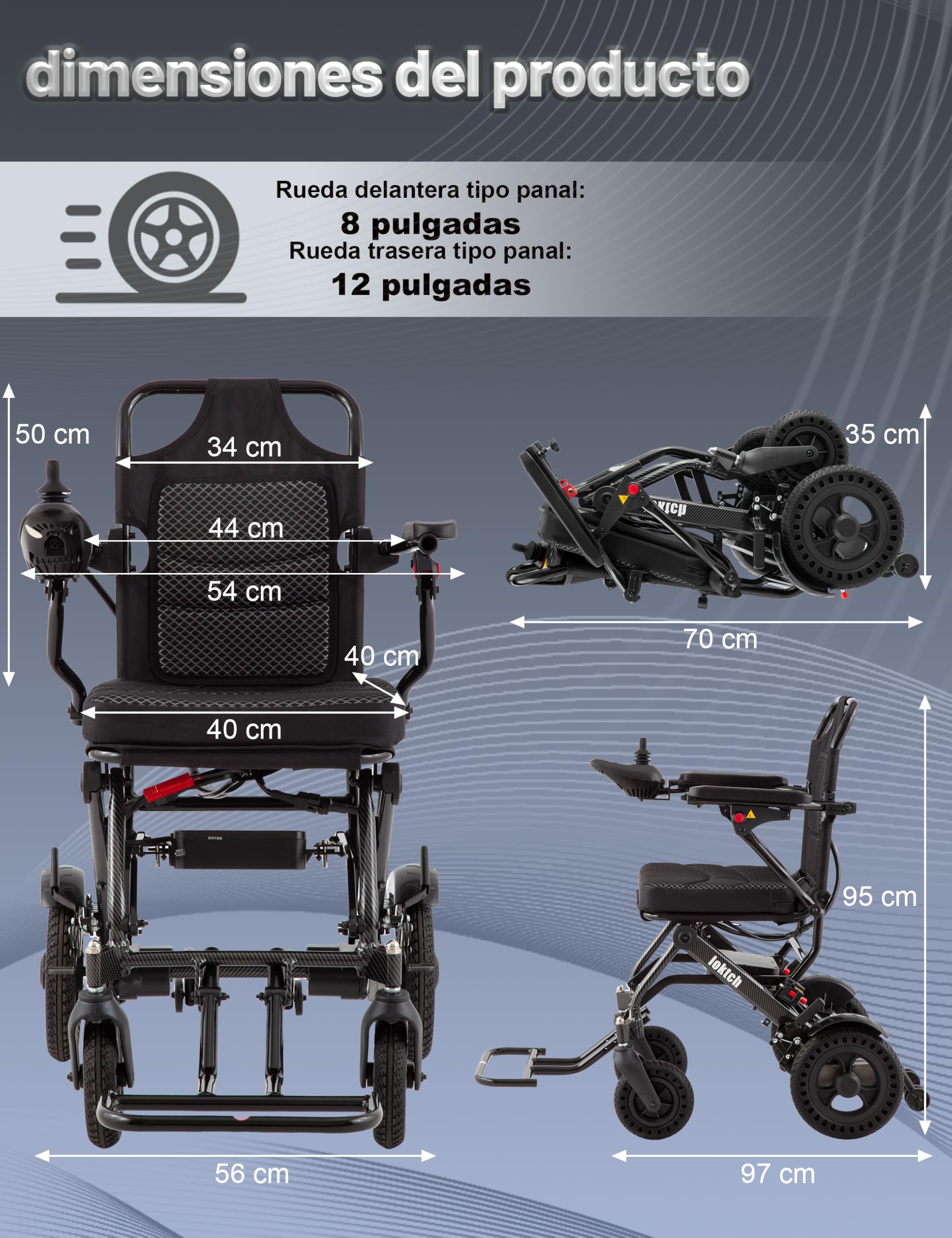 Silla de Ruedas Eléctrica Plegable Ligera Silla Ruedas Electrica Estrecha con Doble Motor Cadeira de Rodas Electrica de Aleación de Aluminio con Cojin (10AH)