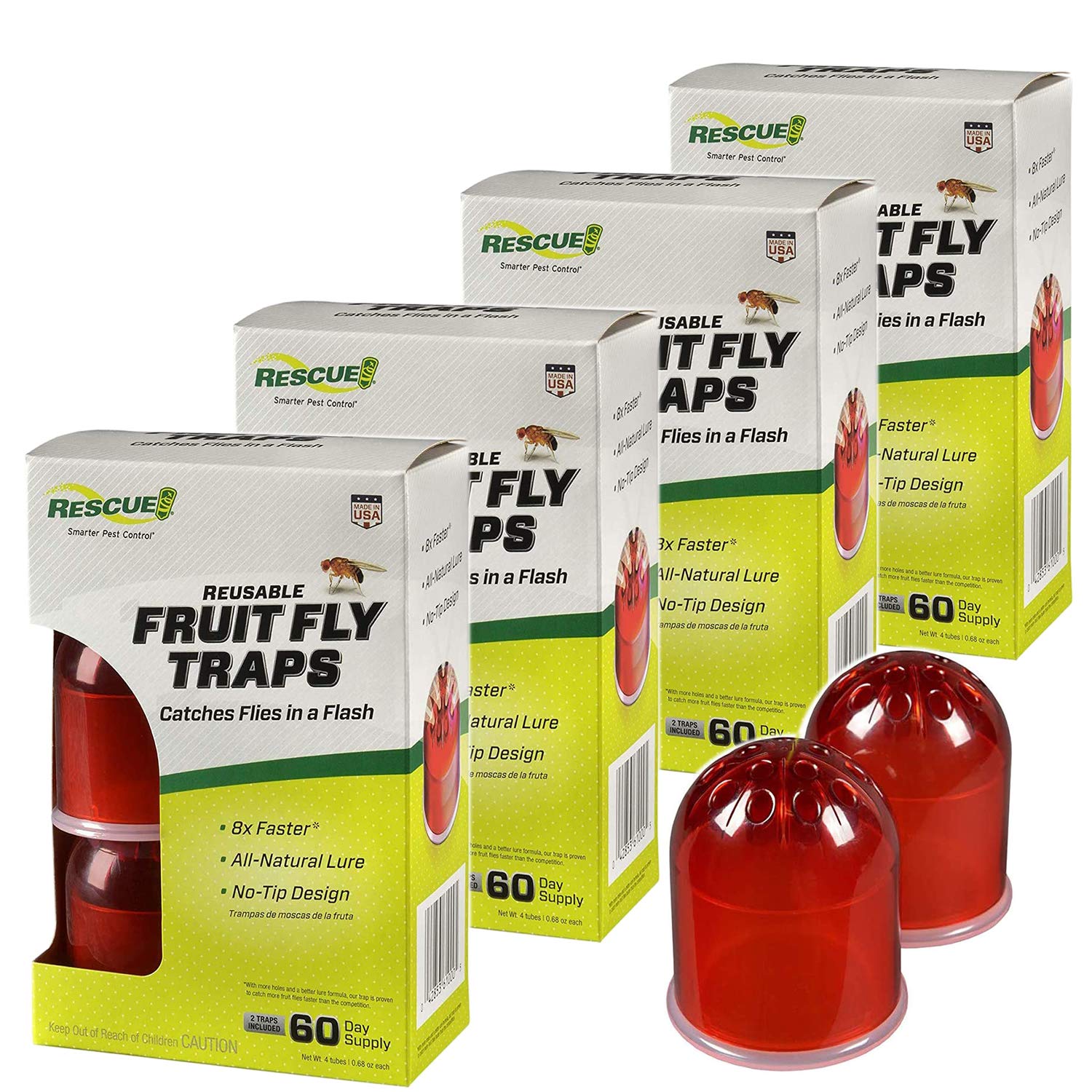 RESCUEReusable Indoor Fruit Fly Traps with Non-Toxic Liquid Attractant - 2 Traps, 4-Pack (8 Traps)