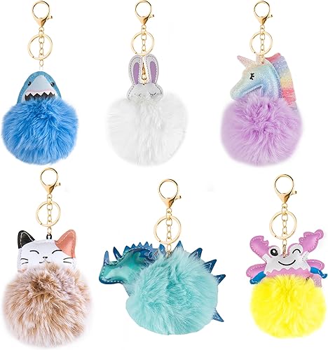 Lindo llavero de pompón de animal con bolas de pelo sintético esponjosas, llavero para mujeres y niñas, accesorios de bolsa