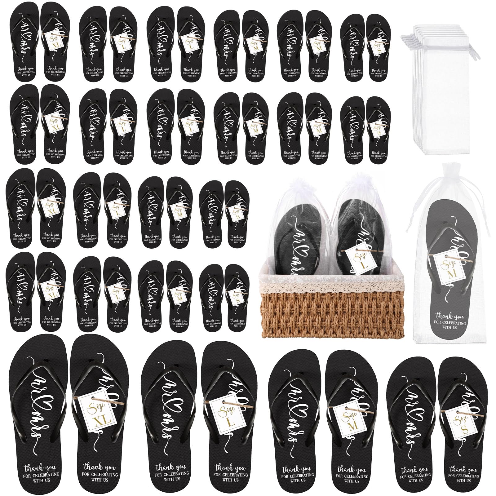 Breathffy24 Pairs Wedding Flip Flops Bulk Slippers Flip Flops Women Wedding  Sandals with Size Cards Drawstring Bags