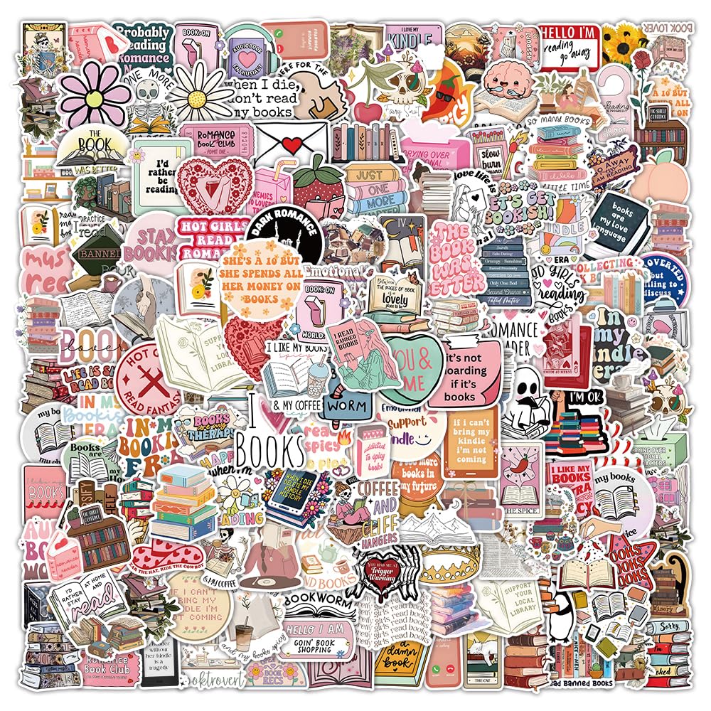 Tunosava 200Pcs Bookish Stickers for Kindle, Reading Booktok Aesthetic, Spicy Fantasy Journal for Adult Clear Case, Book Lover Gifts Skin Accessories, Mixed