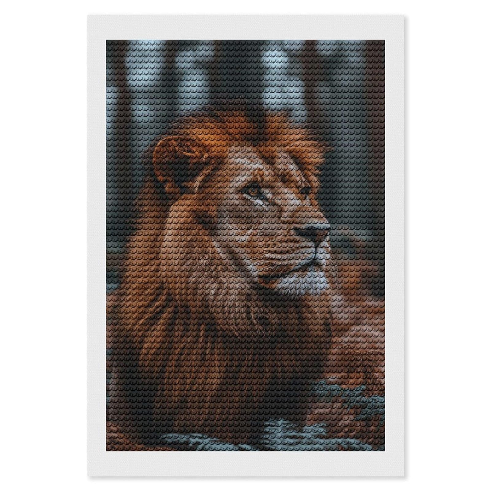 Junmoney Majestic Lion Portrait in Natural Setting Diamond Painting Set 8"x12", Holiday Gift Idea, for Creative Relaxation, Fun Craft Experience, Vintage Style Decor