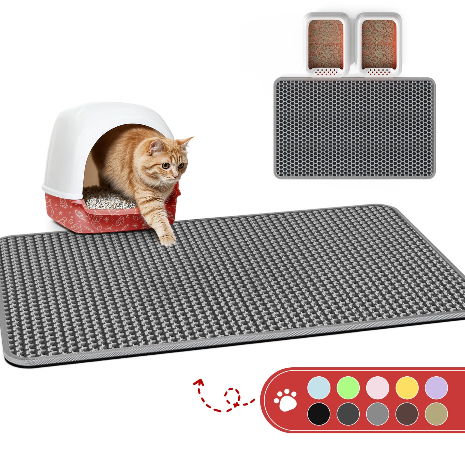 Cat Litter Mat - 46'' x 35'' Small Litter Trapping Mat, Easy to Clean Litter Box Mat, Waterproof, Urine-Proof, Non-Slip Kitty Litter Mats for Floor,