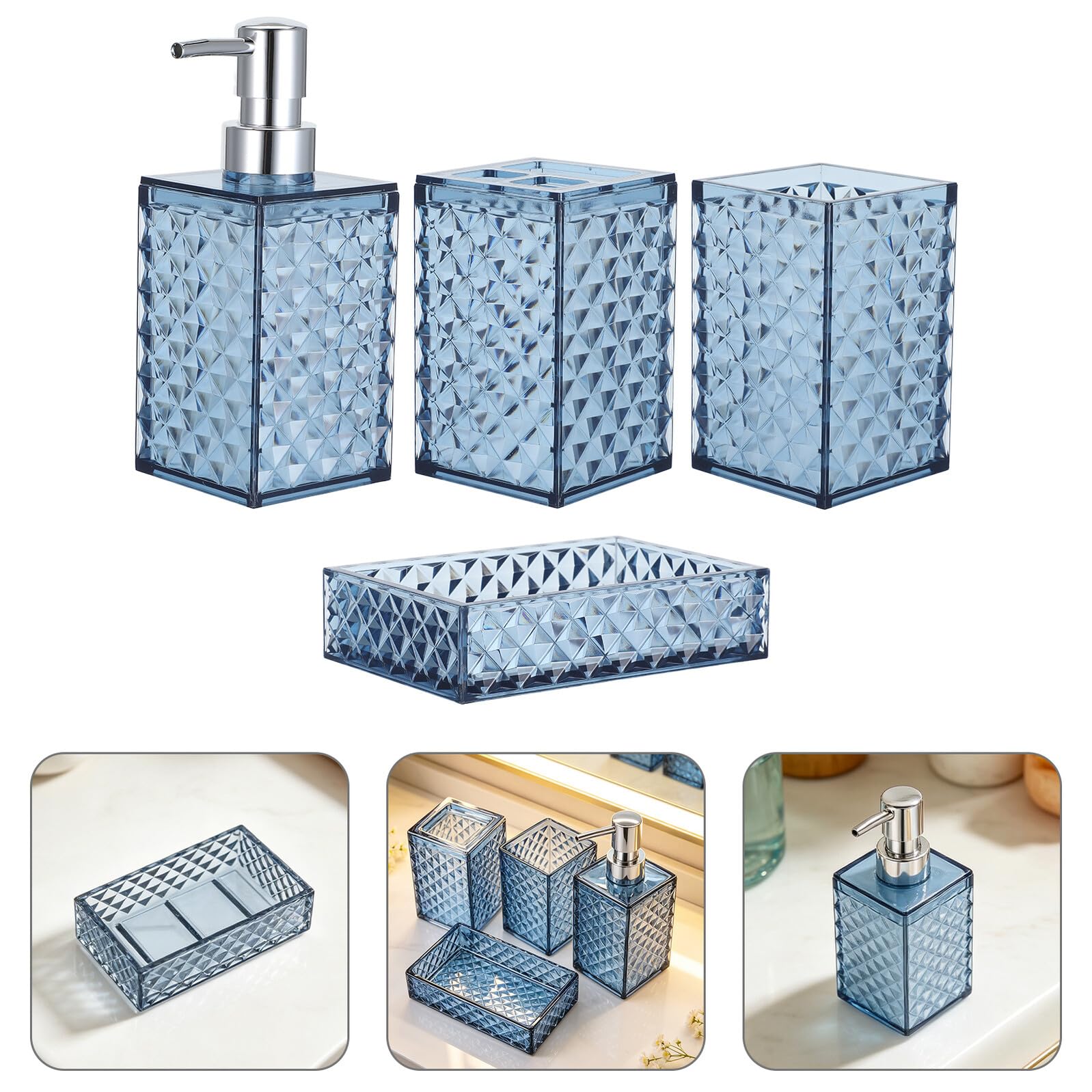 Gatuida Set Accessori da Bagno in Ps con Portasapone e Portaspazzolino, Tazza per Collutorio e Organizer, Stile Bohémien, Moderno e Classico per Decorazione Bagno